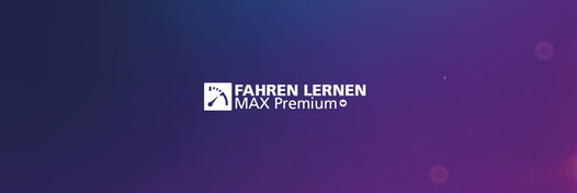 Fahren Lernen Max Premium Fahren Lernen Max Premium Logo vor violetten Hindergrund
